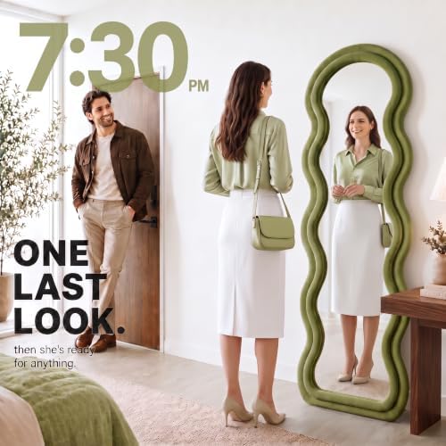 BOJOY Full Length Mirror, Flannel Wrapped Wooden Frame Floor Mirror, Irregular - Image 4