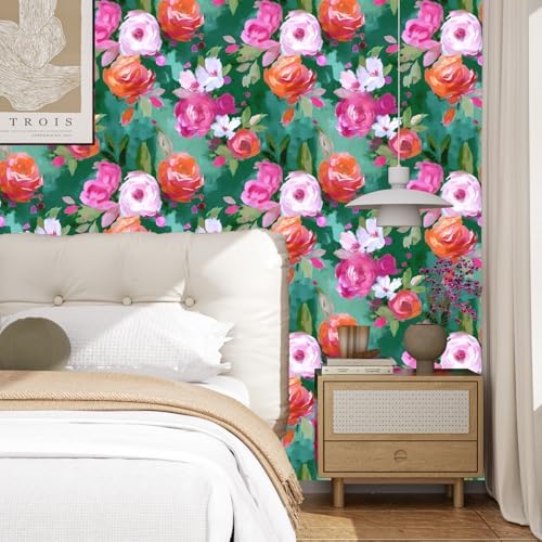 BOKEBEVE Super Long Bright Green Floral Wallpaper Peel Stick 17.5 x 787In - Image 2