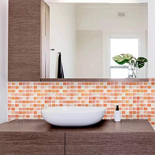 Yoillione 3D Mosaic Tile Sticker Removable Wallpaper Tile Orange, 3D Self - Image 5