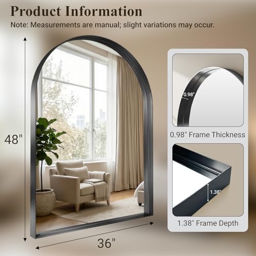 40"x36" Black Arched Mirror, Arched Wall Mirror - Image 3