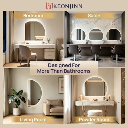 Keonjinn 30"x24" Half Moon Mirror Backlit, 3 Color Lights, Tempered Glass - Image 6