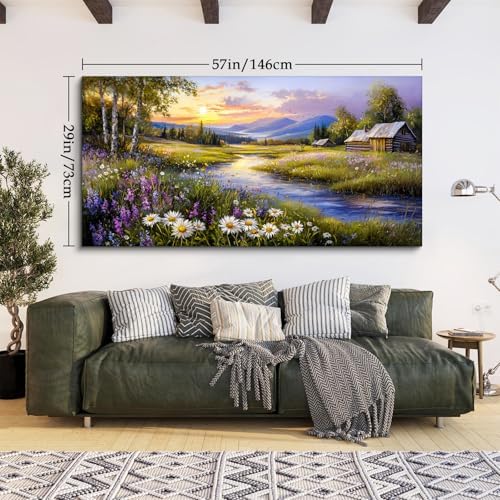 SERIMINO Large Landscape Wall Art, Meadow Wildflower Canvas Art 29"X57" - Image 4