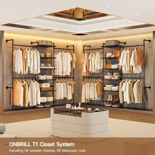T1 Wall Mounted Closet System, Industrial Pipe Clothing Rack - Image 3