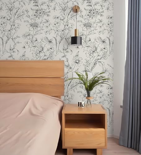 Hopepak 17.3''x197'' Floral Peel and Stick Wallpaper Black and Cream White - Image 5