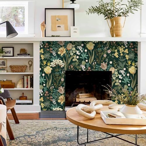 Floral Peel and Stick Wallpaper Boho Vintage Dark Green 118’’17.3’’ - Image 5