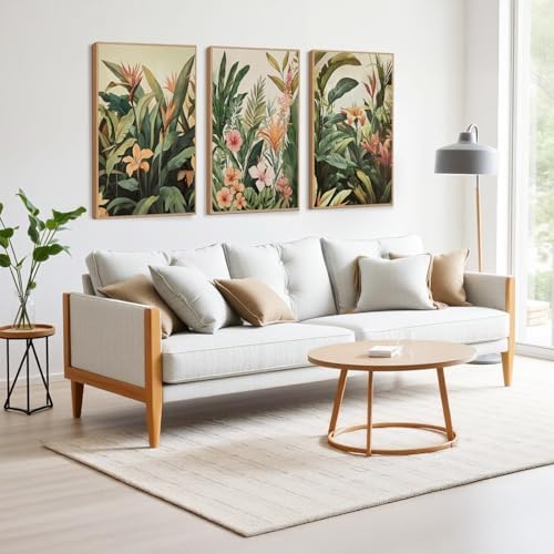HLNIUC Boho Tropical Leaves Framed Canvas Wall Art, Abstract Flower Wall Decor - Image 4