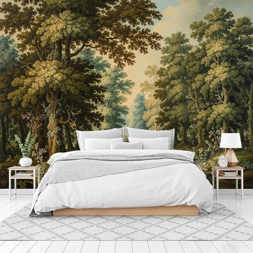 Vintage Rustic Forest River Deer Landscape Wallpaper by Unknown
