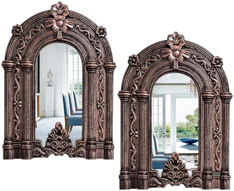 2 Set Wood Carved Window Mirrors 3D Relief Arched Wall Decor Roman Column by Cityelf