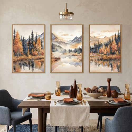 LHIUEM Large Neutral Mountain Framed Canvas Wall Art, Nature Foggy Forest Wall - Image 2