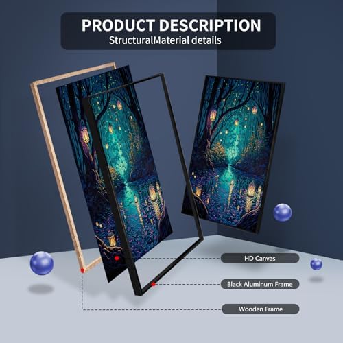 Yuaruo Fantasy Spiritual Forest Canvas Wall Art, Framed Magic Cool Lanterns on - Image 2