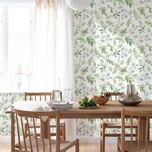 Green Leaf Peel and Stick Wallpaper Boho 17.32" X 393.7" Modern Sage Green - Image 3
