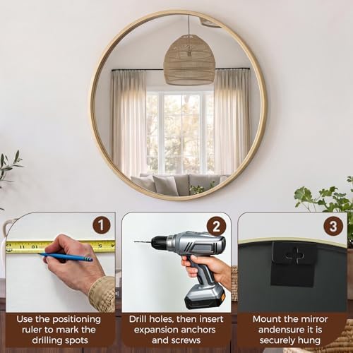 Sweetcrispy 24 Inch Round Wall Mirror, Bathroom Mirrors - Image 6
