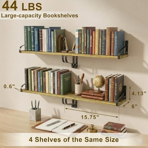 Love-KANKEI 15.7"Floating Wall Shelves Set of 4, Solid Wood, Carbonized Black - Image 2