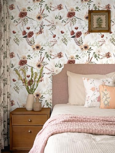 Dimoon 17.3''x197'' Floral Peel and Stick Wallpaper Vintage Beige Antique - Image 2
