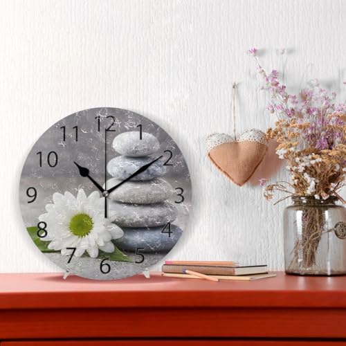 ABLINK Hipster Zen Stone and Flower Round Wall Clock, Silent Non Ticking Oil - Image 2