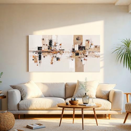 YISXINOAG Beige Abstract Wall Art Industrial Geometric Painting 20"X40" - Image 3