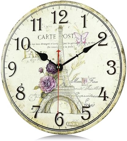 Lafocuse Wooden Paris Eiffel Tower Wall Clock Silent Non Ticking 12 Inch - Image 5
