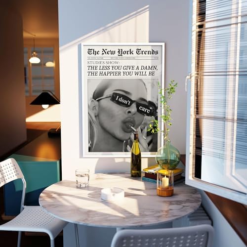 Trendy Black and White Newspaper Wall Art 12x18 in White Framed Vintage - Image 3
