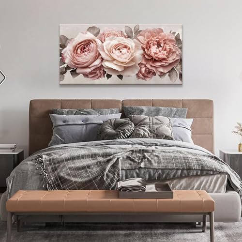TAIJXAGSG Canvas Art Wall Decor Pink Flowers Print Paintings Flower White Wall - Image 4