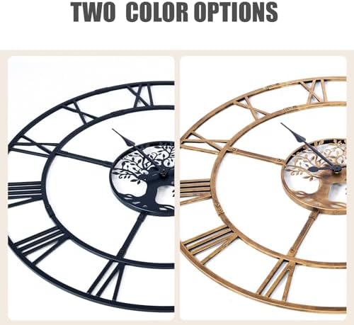 48in Large Silent Wall Clock, Easy Assembly Roman Numeral Bronze - Image 7