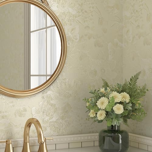 15.7x317 Beige Floral Wallpaper Textured Peel and Stick Wallpaper Embossed - Image 3
