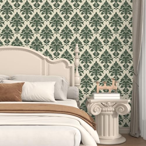 Laatse Vintage Green Floral Botanical Symmetrical Wallpaper 17.5" x 118" - Image 2