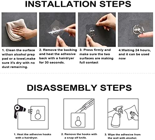 ZESLMG Adhesive Wall Hooks for Hanging, 48 Pack Self Sticky Hooks Heavy Duty - Image 6
