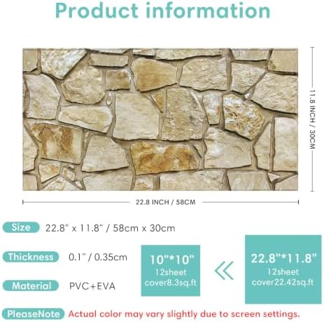 Commomy Peel and Stick Faux Stone 3D Wall Panels 12 pcs of 22.8" x 11.8" - Image 6