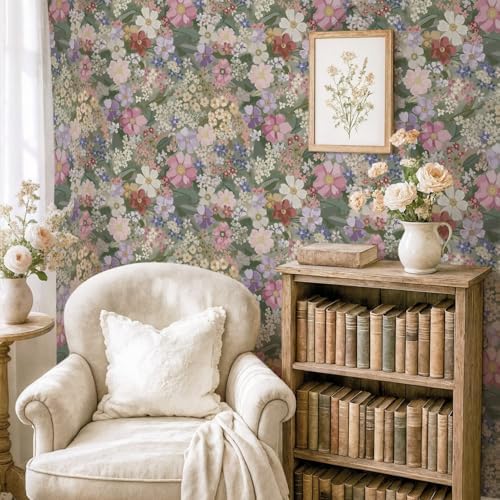 Ismoon Floral Peel and Stick Wallpaper Vintage Wallpaper 17.3in x 32.8ft - Image 3