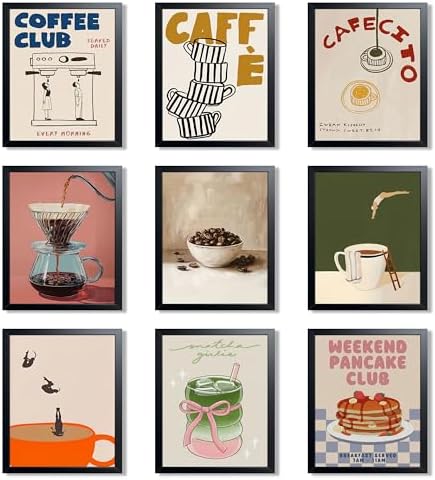 XYHYRA Coffee Wall Art Set of 9, Vintage Coffee Bar Canvas Prints Poster by Unknown