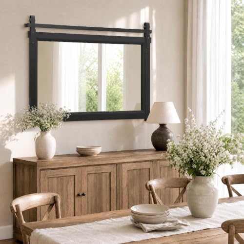 Besdomus Farmhouse Bathroom Vanity Mirror: 42"x28" Black Rustic Barn Door - Image 5