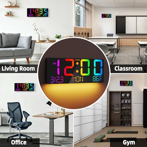 16" Large Digital Wall Clock LED Display, Night Light, Auto DST - Image 7