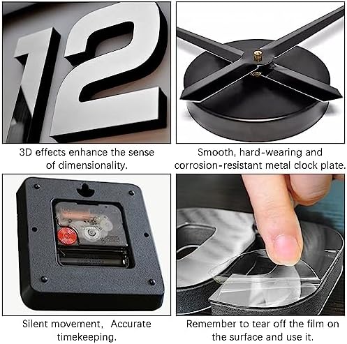 Modern Large 3D Mirror Frameless DIY Wall Clock - Image 3