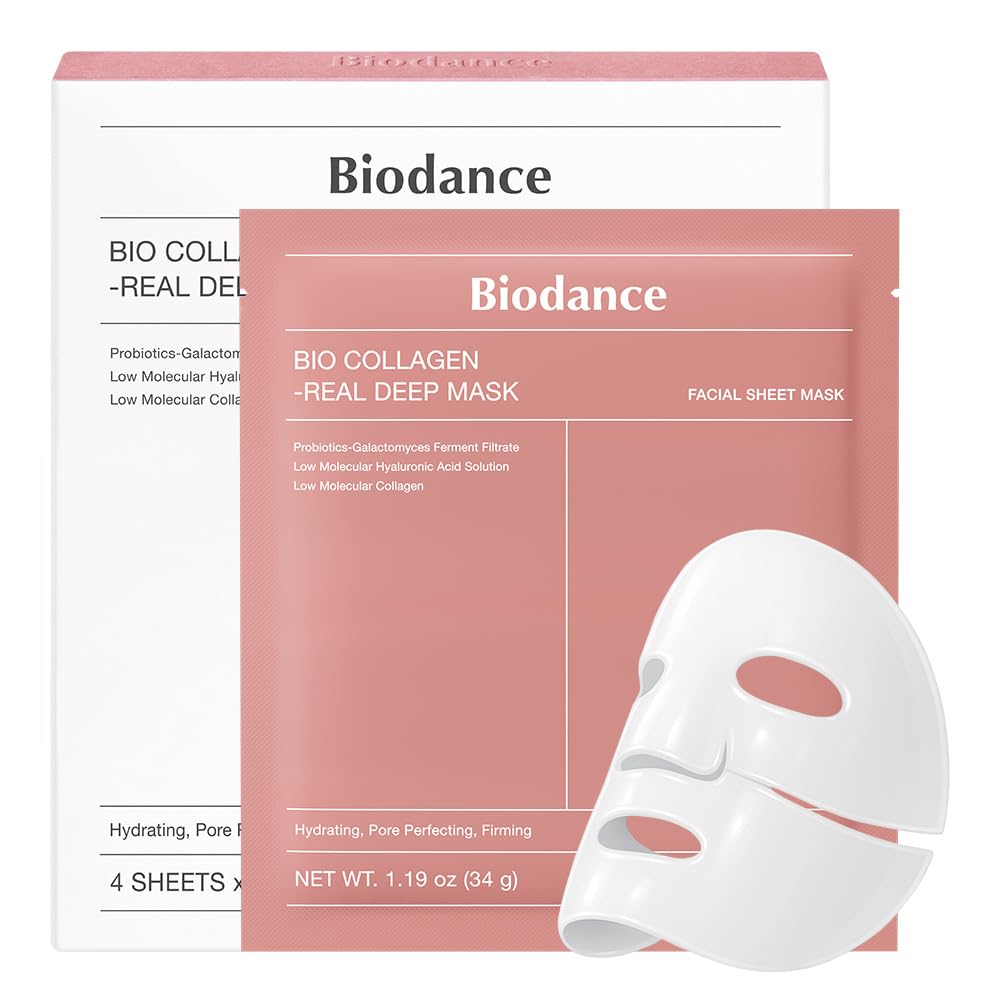 BIODANCE Bio-Collagen Real Deep Mask, Hydrating Overnight Hydrogel Mask, Pore Minimizing, Elasticity, Plumping Improvement, Korean Skincare | 1.19oz(34g) x 4ea