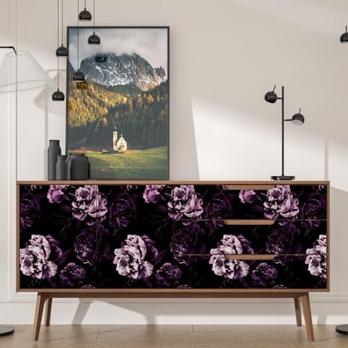 Black Purple Vintage Floral Peel and Stick Wallpaper 17.5" x 118" - Image 3