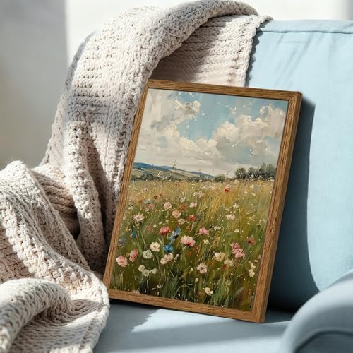 AVECCO Vintage Rustic Wildflower Field Wall Art Canvas Framed 12x16 inch - Image 5