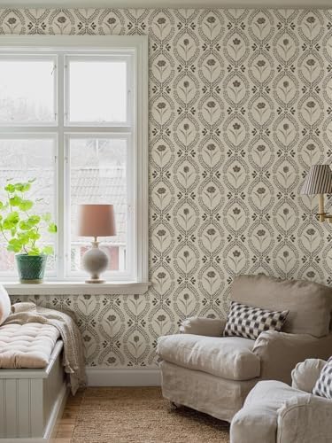 Orainege Vintage Wallpaper Peel and Stick Brown Floral Wallpaper - Image 3