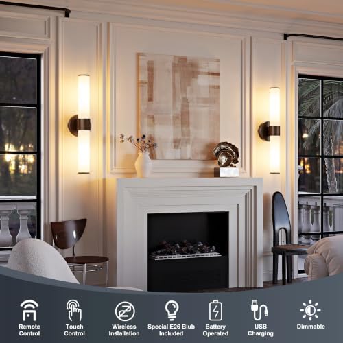 8000mAh Walnut Battery Operated Wall Sconces Set of 2, Dimmable Rechargeable - Image 7