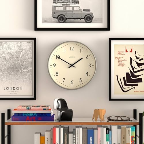 JONES CLOCKS® Studio Clock | Modern Round wall Clock | 12" | Gray | Easy to - Image 2
