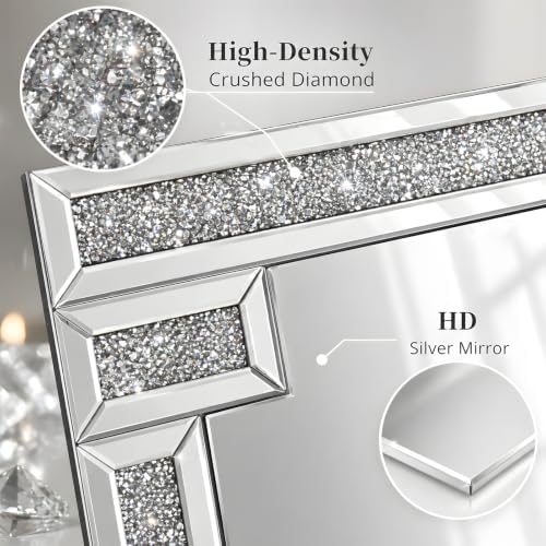 Crushed Diamond Rectangular Wall Mirror 32"x48", Bling Rhinestone Mirror Art - Image 7