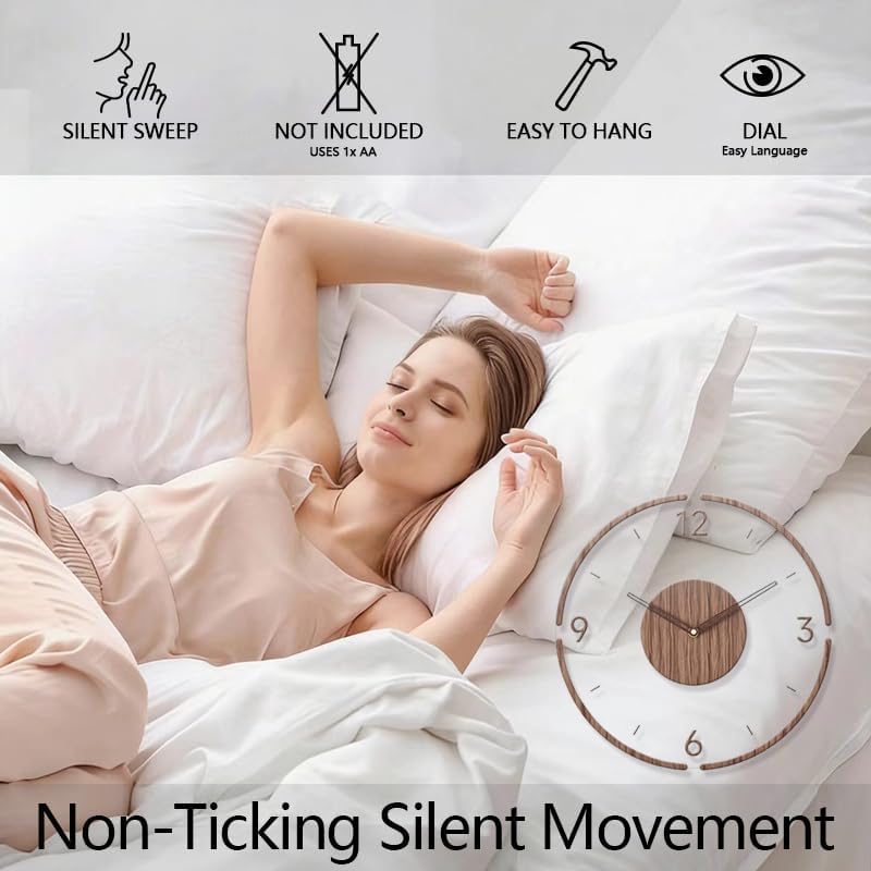 Modern Silent Wall Clock with 3D Numbers – Clear Acrylic & Walnut Wood Clocks - Image 6