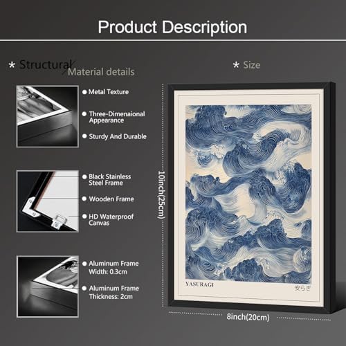 Japanese Blue Waves Wall Art Vintage Oriental Japandi Wabi Sabi Poster 08x10 - Image 2