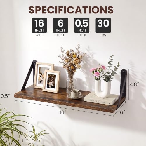 Wall Shelves 6 Inch Deep, Rustic Brown, 16 x 6 Set of 2 - Image 3