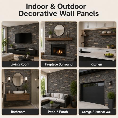 Faux Stone Wall Panels, 6 Pack PU Stone Veneer Panels, 44.9" L x 11.9" H x 1.5" - Image 5