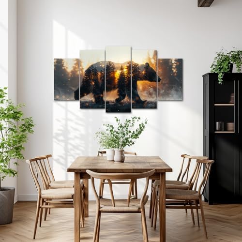 Muzenso 5 Panel Canvas Prints Bear and Forest Wall Art 60x32'' - Image 3