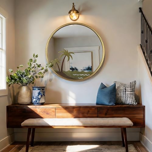 Round Gold Wall Mirror with Luxury Metal Frame Home Decor 32" - Image 4