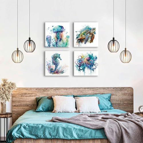 Beach Bathroom Wall Art Sea Turtle Coastal Decor Nautical Animals Canvas Prints - Image 6