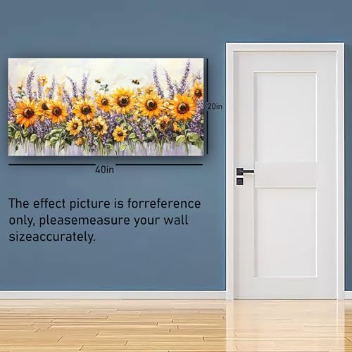 Abstract Sunflower and Lavender Picture Print Canvas Wall Art Living Room - Image 2