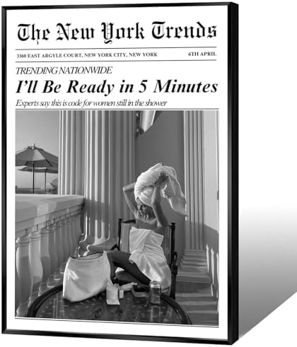 Vintage Black White Newspaper Canvas Wall Art I'Ll Be Ready In 5 Minutes by Unknown