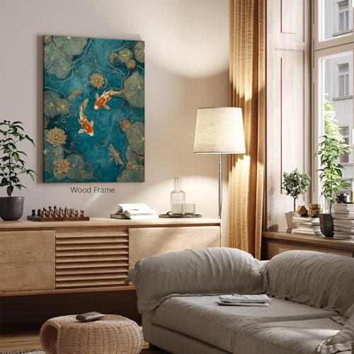 Japanese Koi Fish Zen Framed Canvas Wall Art Traditional Oriental Asian Prints - Image 3